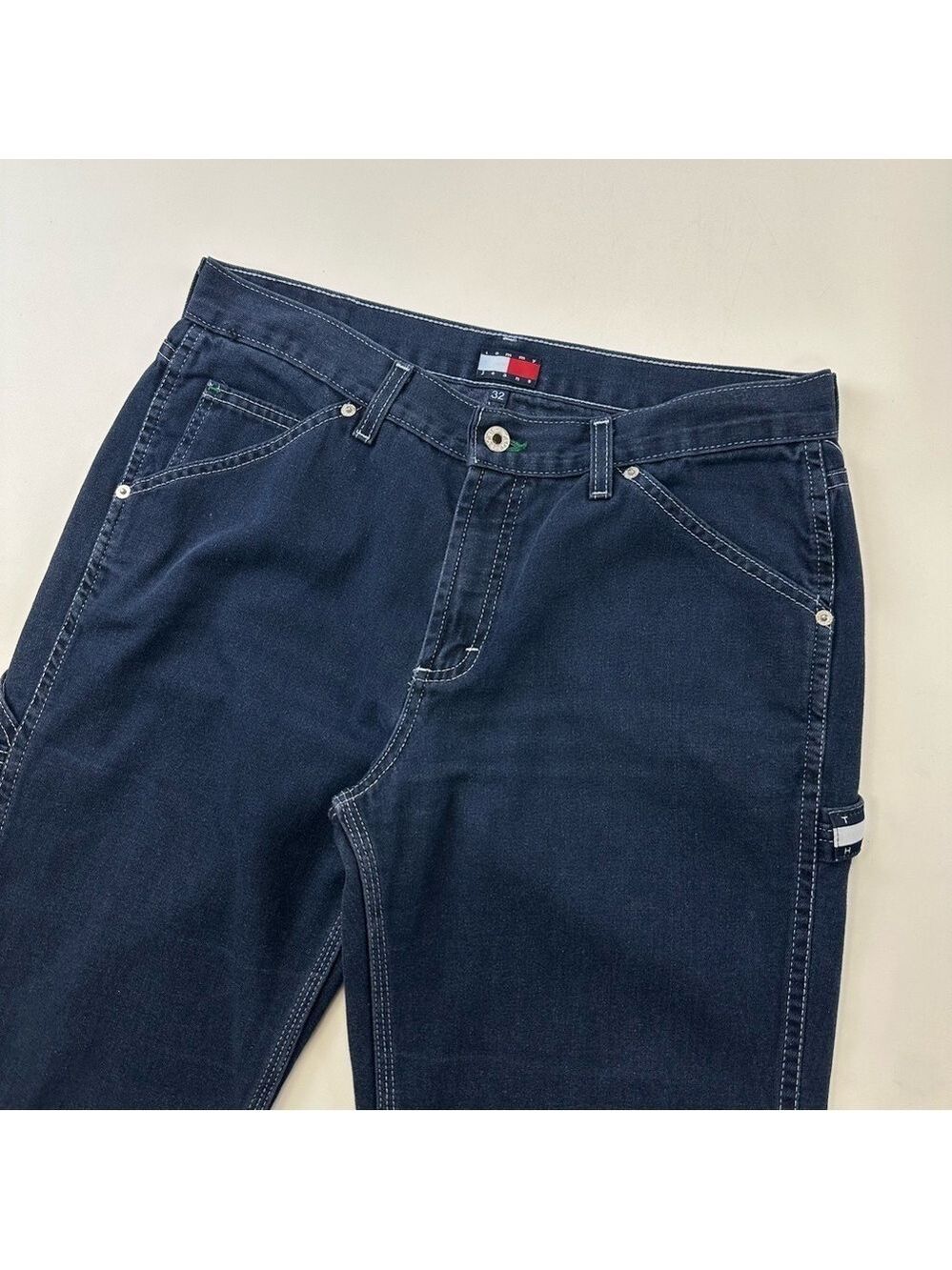 90s Vintage Hilfiger men denim carpenter jeans Size 32in Inseam 31.5in - Picture 6 of 16
